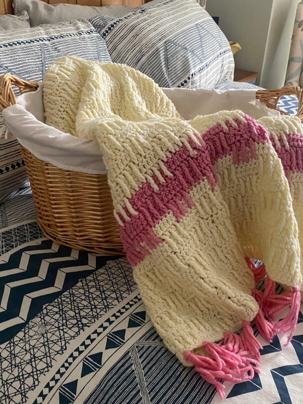 Beautiful vintage neutral spike-stitch crochet throw